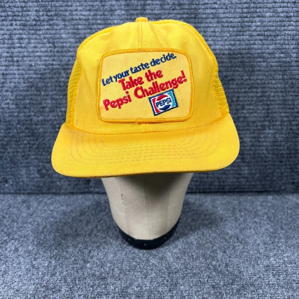 Vintage Pepsi Challenge Cap Hat Mens Snap Back Yellow Mesh Trucker 1980s
